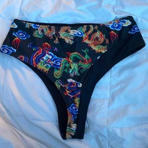 Dragon print high waisted bathing suit bikini set